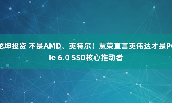 龙坤投资 不是AMD、英特尔！慧荣直言英伟达才是PCIe 6.0 SSD核心推动者